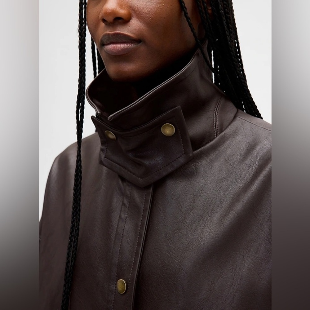 NWT! GAP Terra Brown Vegan Leather Swing Jacket - Size XS/S or M/L - Picture 4 of 7